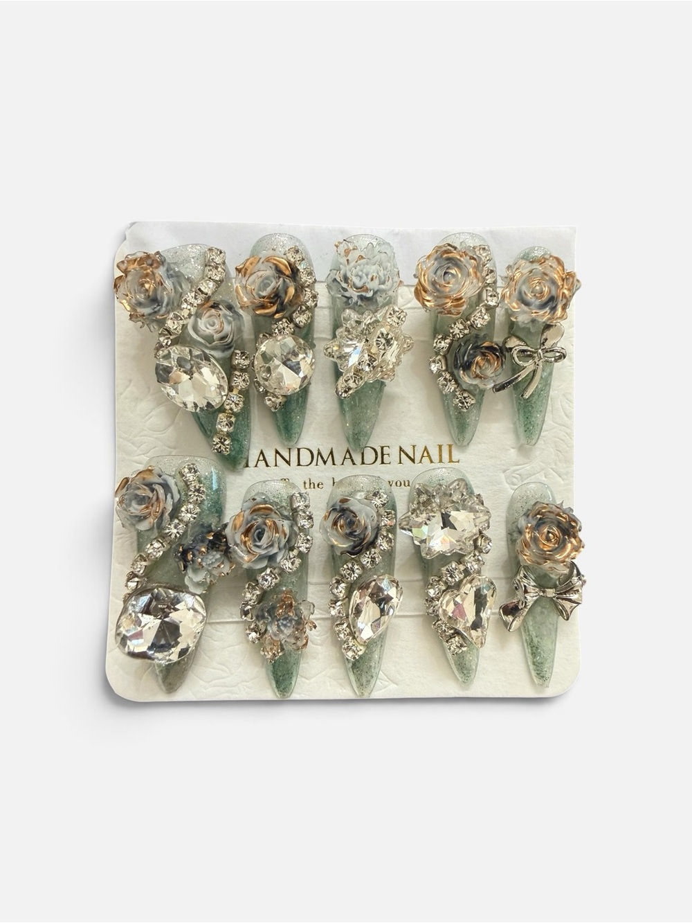 Luxury 3D Floral Crystal Press-On Nails 💎🌹 Small/Medium